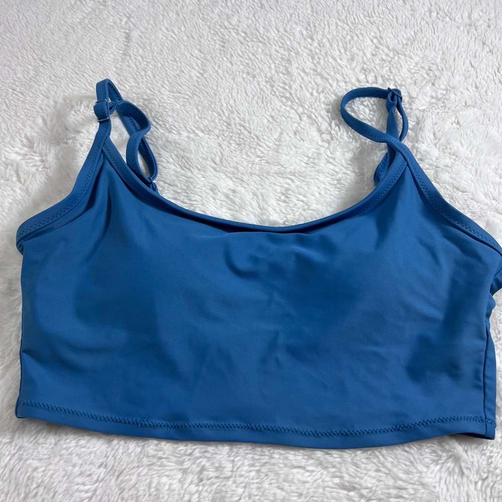 Aerie Scoop Bikini Top Blue XS Adjustable Straps Recycled Nylon Swimwear‎ NWOT